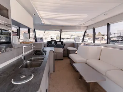 Salon of Dana, a Fountaine Pajot MY4.S catamaran at Seget Donji, Croatia