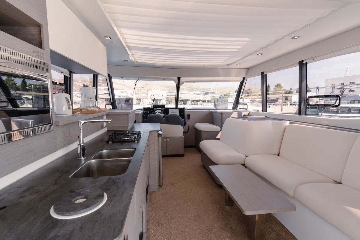 Salon of Dana, a Fountaine Pajot MY4.S catamaran at Seget Donji, Croatia