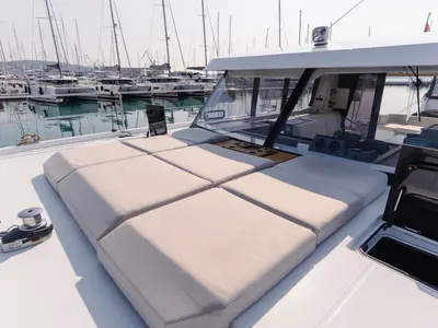 Deck of Dana, a Fountaine Pajot MY4.S catamaran at Seget Donji, Croatia