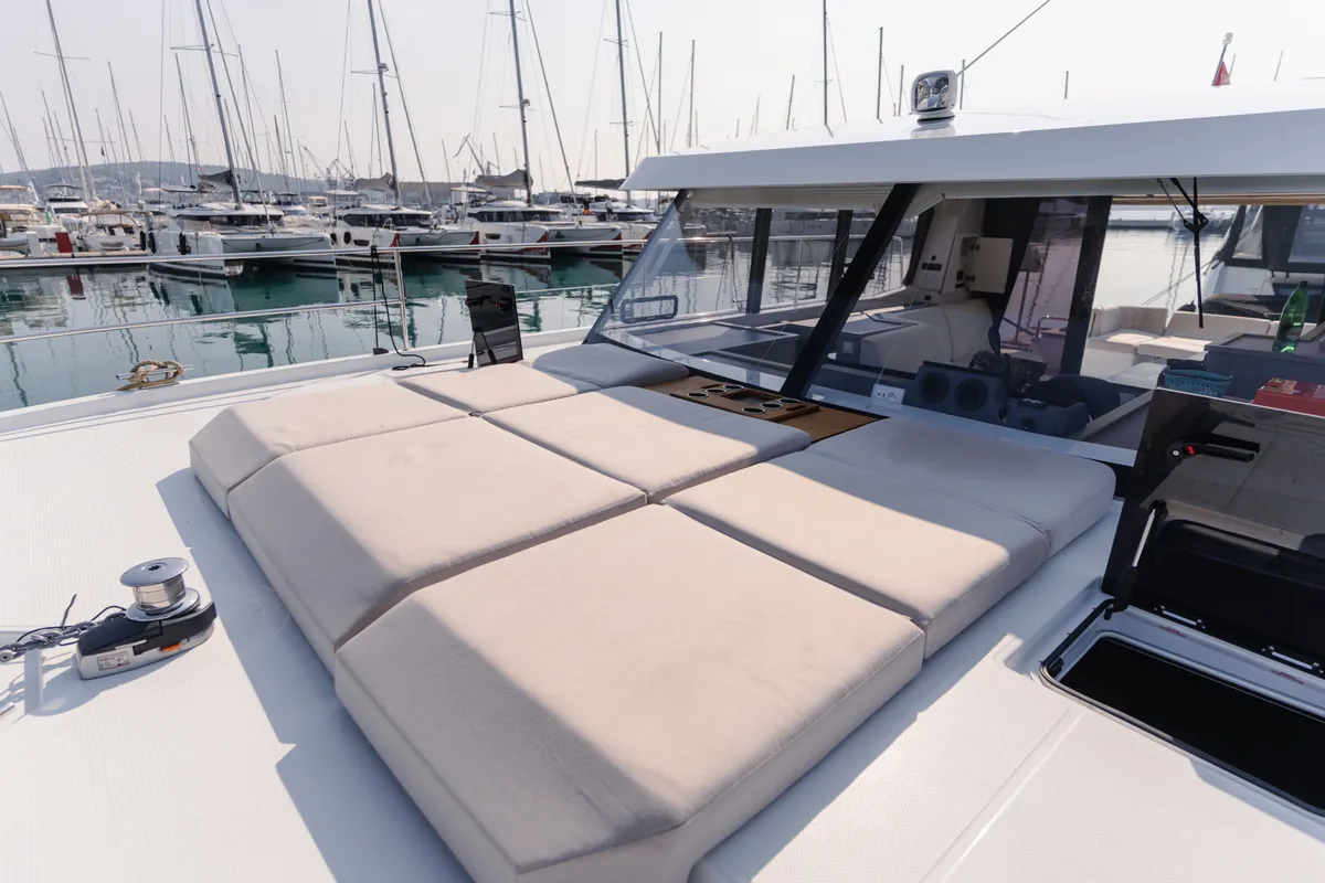 Deck of Dana, a Fountaine Pajot MY4.S catamaran at Seget Donji, Croatia
