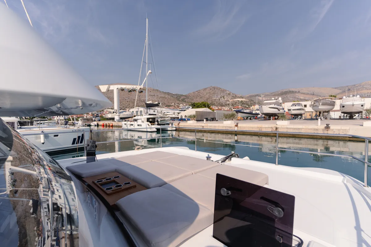 Deck of Dana, a Fountaine Pajot MY4.S catamaran at Seget Donji, Croatia