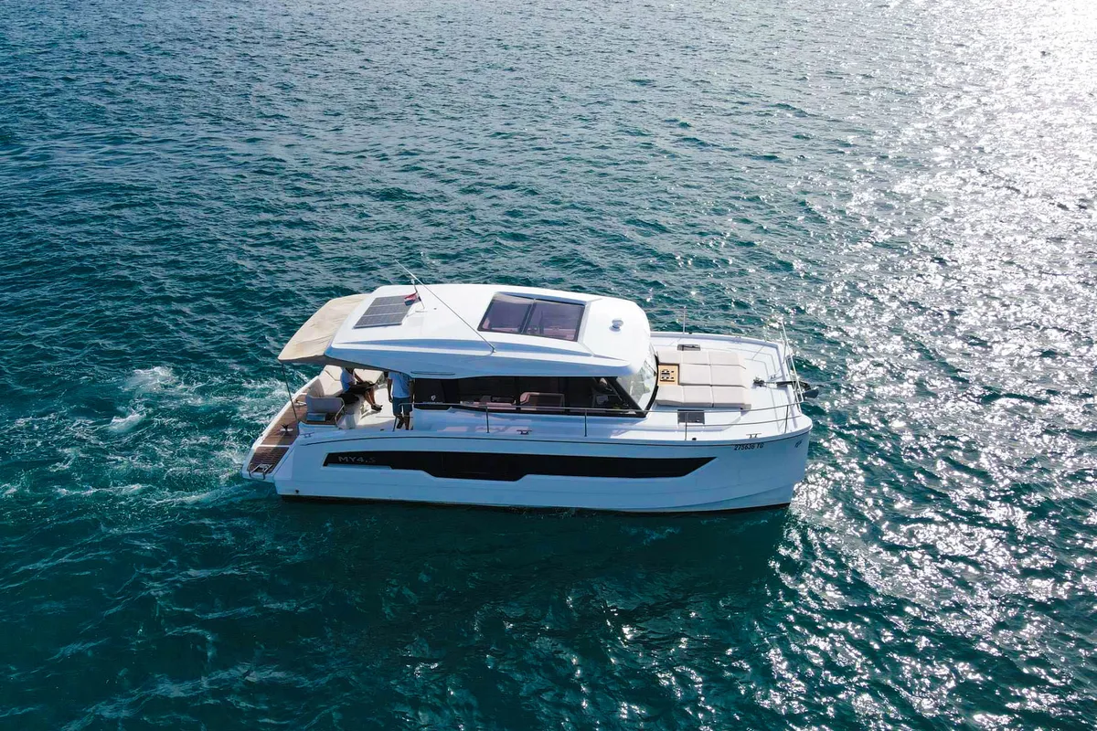 Exterior view of Dana, a Fountaine Pajot MY4.S catamaran at Seget Donji, Croatia