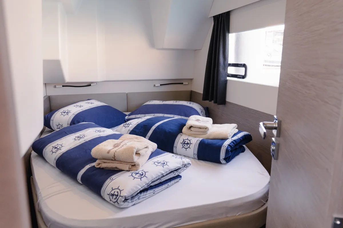 Cabin on Dana, a Fountaine Pajot MY4.S catamaran at Seget Donji, Croatia