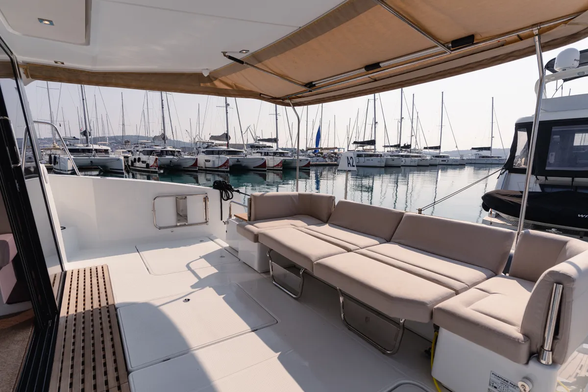 Deck of Dana, a Fountaine Pajot MY4.S catamaran at Seget Donji, Croatia