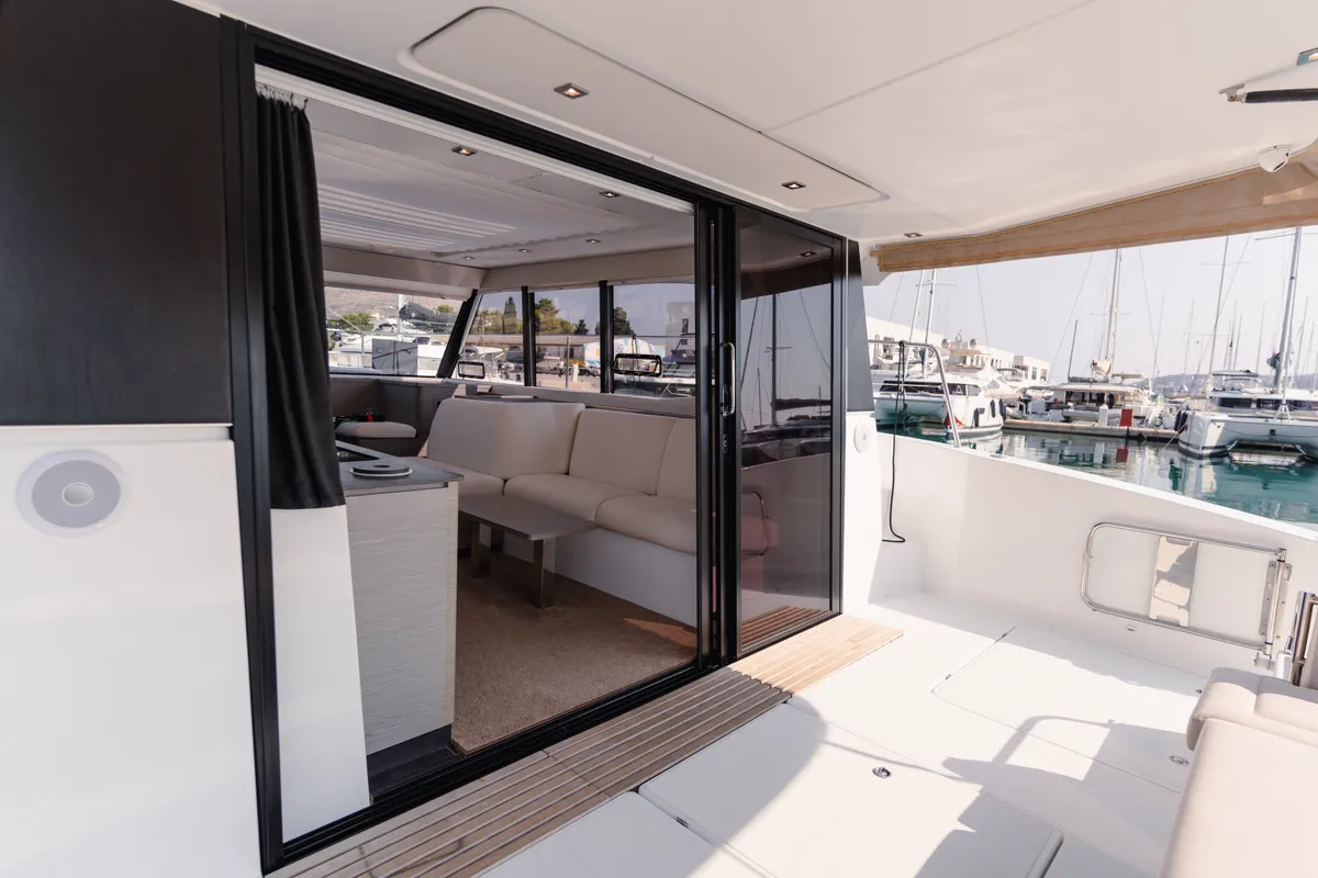 Deck of Dana, a Fountaine Pajot MY4.S catamaran at Seget Donji, Croatia