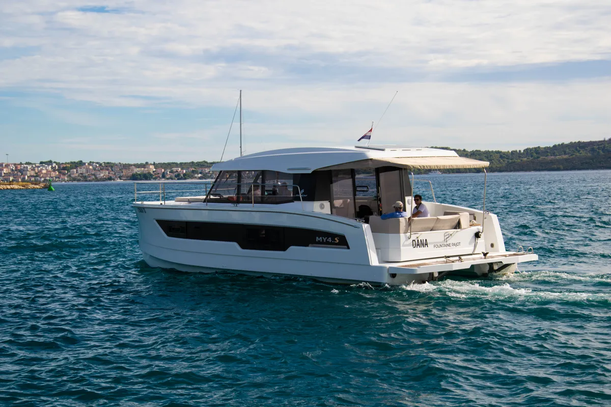 Exterior view of Dana, a Fountaine Pajot MY4.S catamaran at Seget Donji, Croatia