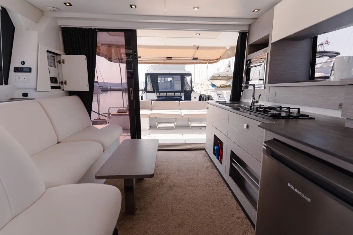 Salon of Dana, a Fountaine Pajot MY4.S catamaran at Seget Donji, Croatia