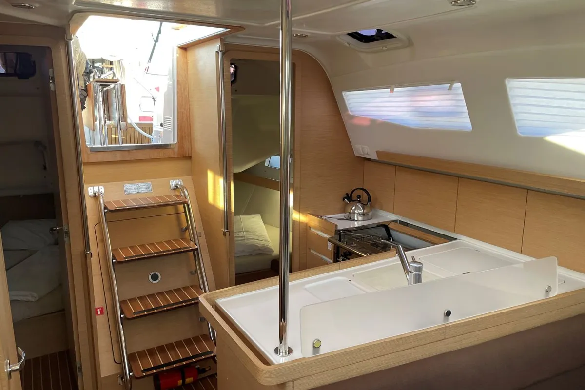 Galley of Tariq, a Elan Impression 40 sailboat at Mali Lošinj, Croatia