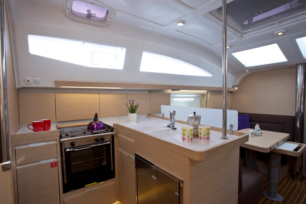 Galley of Tariq, a Elan Impression 40 sailboat at Mali Lošinj, Croatia