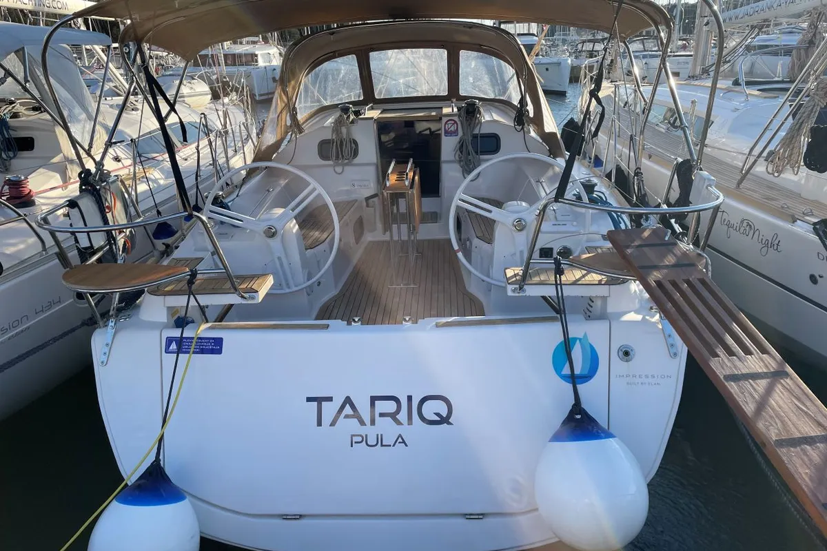 Exterior view of Tariq, a Elan Impression 40 sailboat at Mali Lošinj, Croatia