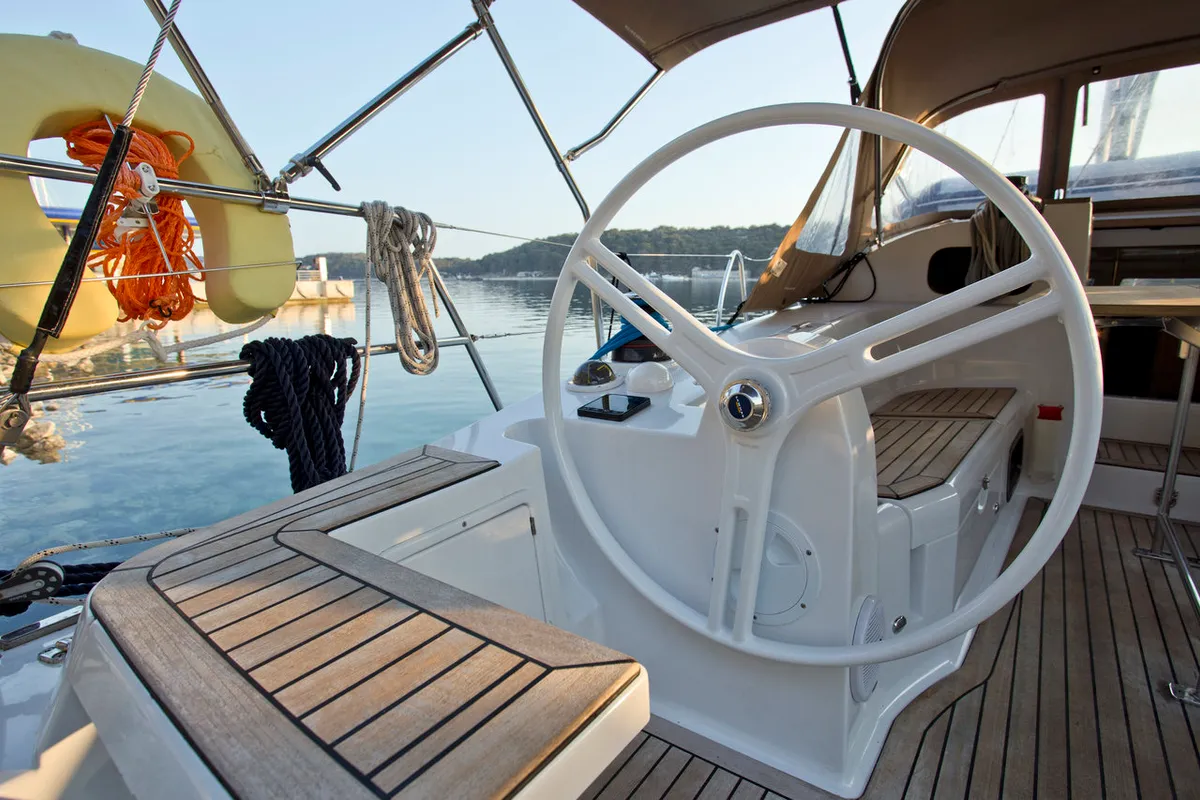 Cockpit of Tariq, a Elan Impression 40 sailboat at Mali Lošinj, Croatia