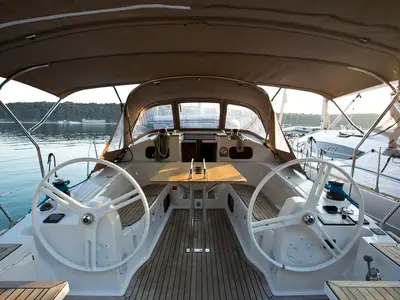 Cockpit of Tariq, a Elan Impression 40 sailboat at Mali Lošinj, Croatia