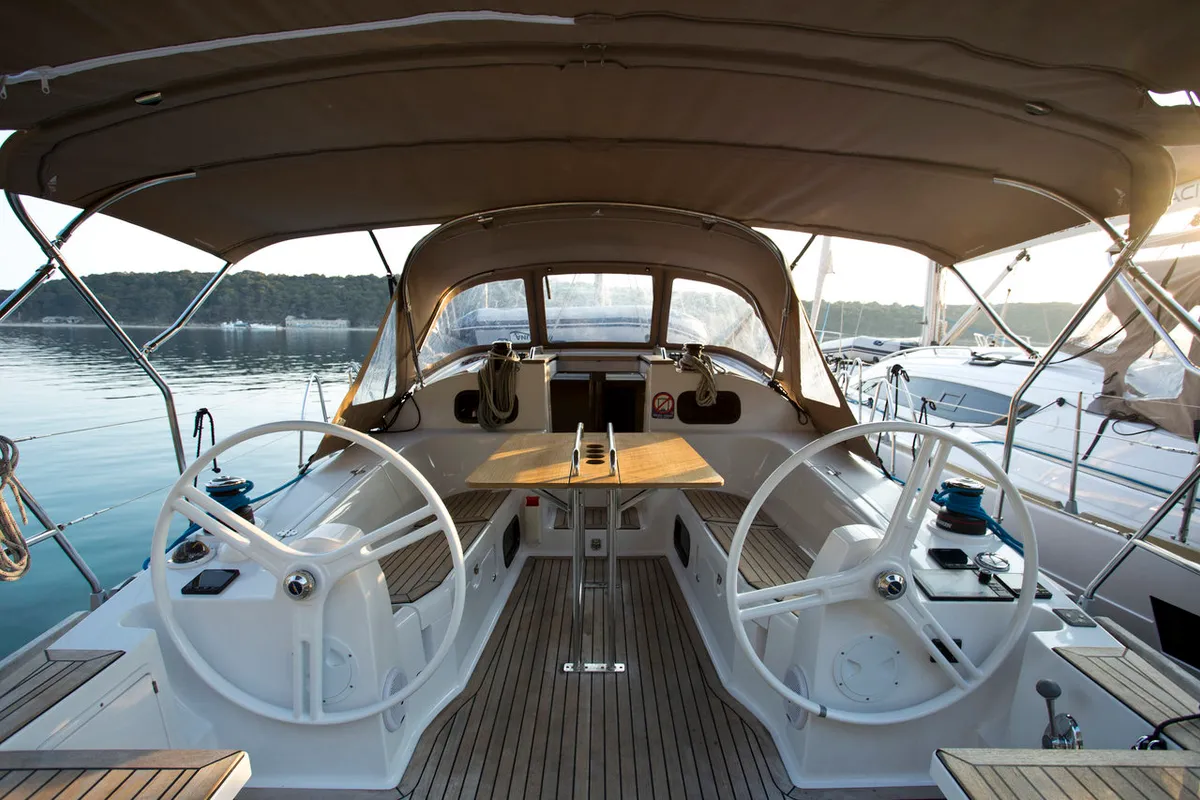 Cockpit of Tariq, a Elan Impression 40 sailboat at Mali Lošinj, Croatia
