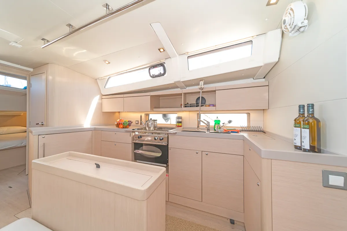 Galley of Beautiful Helen, a Beneteau Oceanis 46.1 sailboat at Kos, Greece