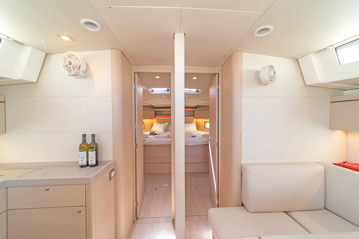 Salon of Beautiful Helen, a Beneteau Oceanis 46.1 sailboat at Kos, Greece