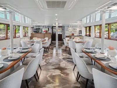 Salon of MS Carpe Diem, a Gulet Motor sailer motorboat at Grad Trogir, Croatia