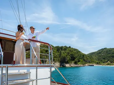 Deck of MS Carpe Diem, a Gulet Motor sailer motorboat at Grad Trogir, Croatia