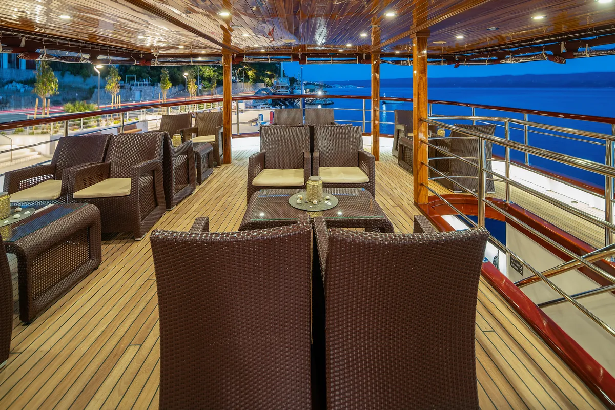 Deck of MS Carpe Diem, a Gulet Motor sailer motorboat at Grad Trogir, Croatia