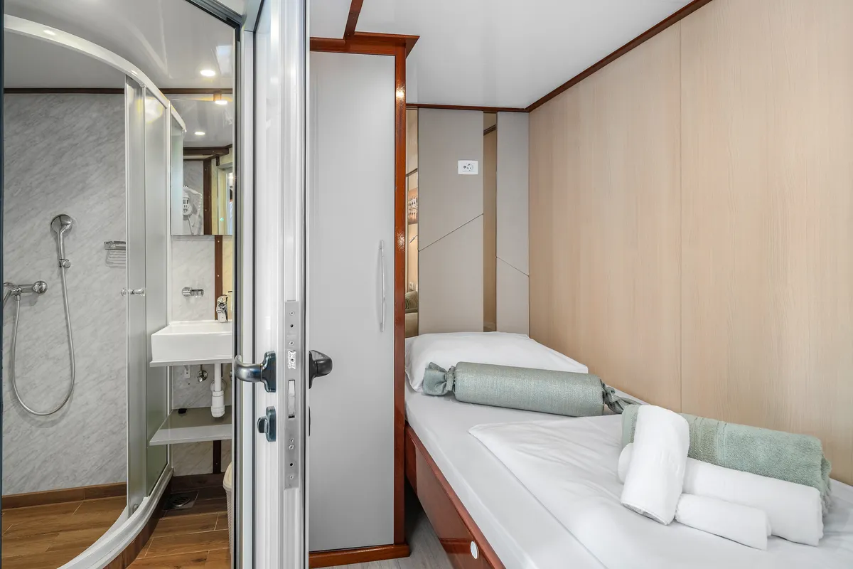 Cabin on MS Carpe Diem, a Gulet Motor sailer motorboat at Grad Trogir, Croatia