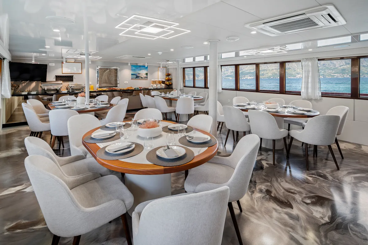 Salon of MS Carpe Diem, a Gulet Motor sailer motorboat at Grad Trogir, Croatia