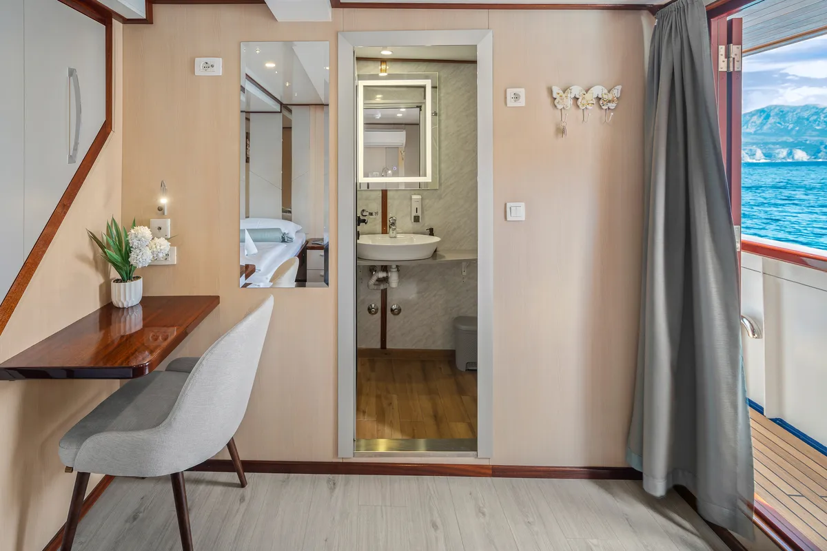 Cabin on MS Carpe Diem, a Gulet Motor sailer motorboat at Grad Trogir, Croatia