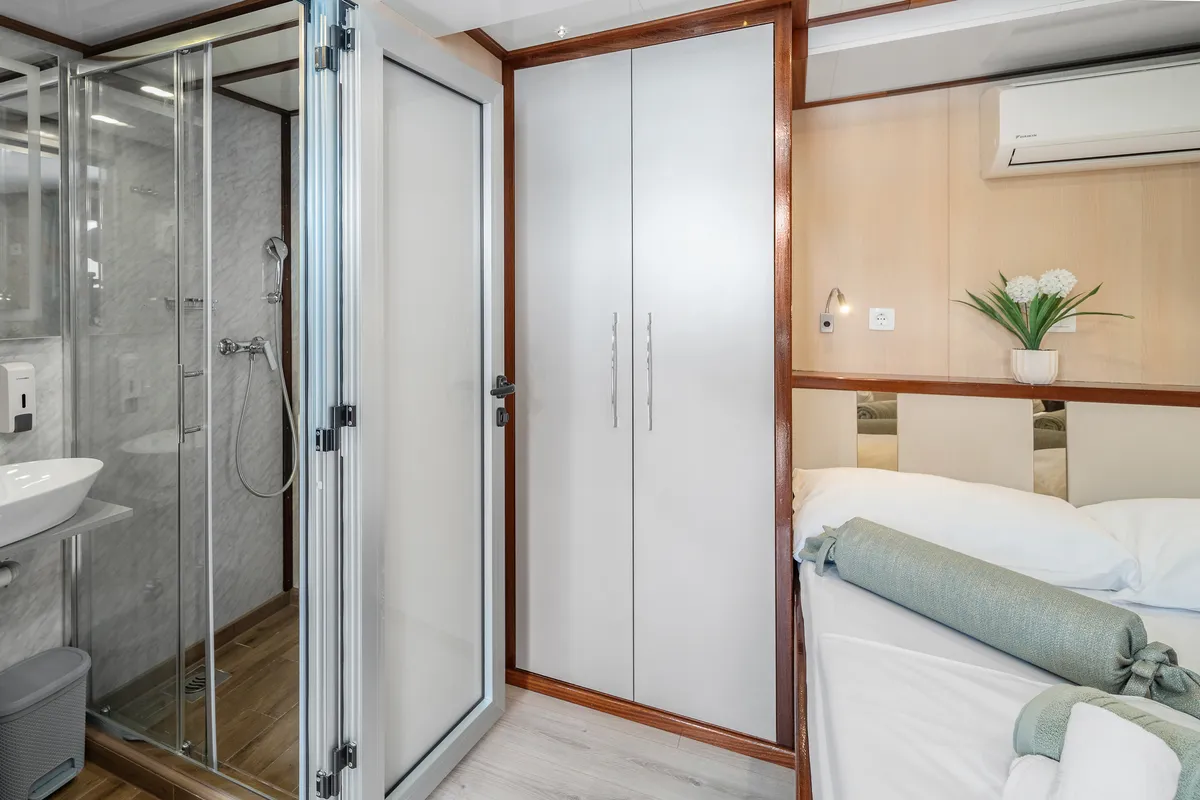 Cabin on MS Carpe Diem, a Gulet Motor sailer motorboat at Grad Trogir, Croatia