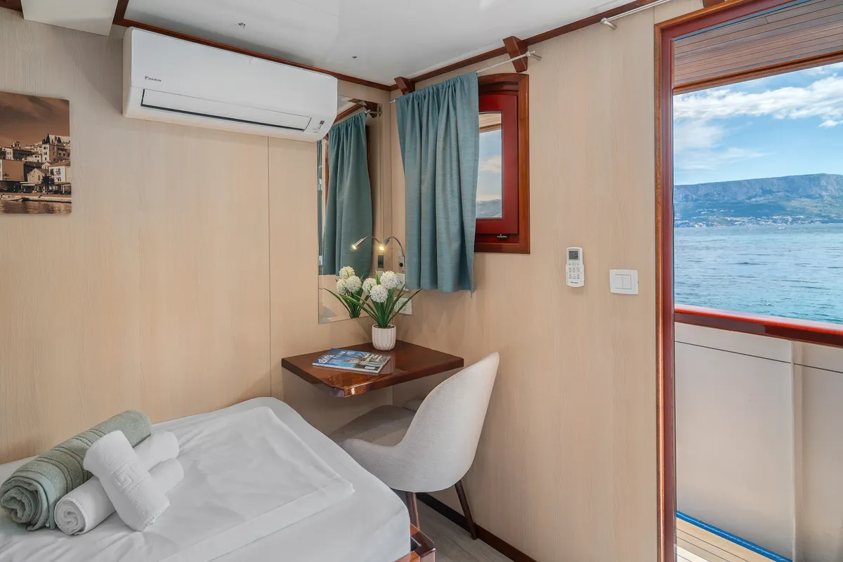 Cabin on MS Carpe Diem, a Gulet Motor sailer motorboat at Grad Trogir, Croatia