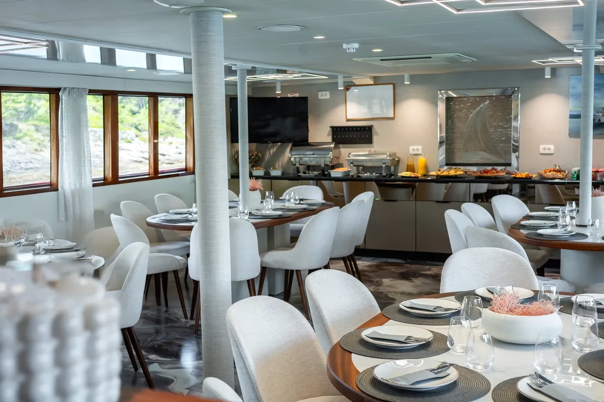 Salon of MS Carpe Diem, a Gulet Motor sailer motorboat at Grad Trogir, Croatia