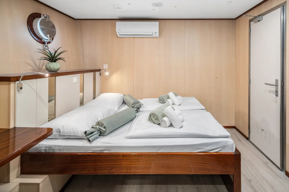 Cabin on MS Carpe Diem, a Gulet Motor sailer motorboat at Grad Trogir, Croatia