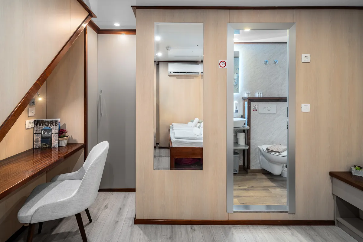 Cabin on MS Carpe Diem, a Gulet Motor sailer motorboat at Grad Trogir, Croatia
