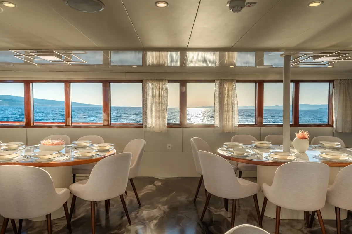 Salon of MS Carpe Diem, a Gulet Motor sailer motorboat at Grad Trogir, Croatia