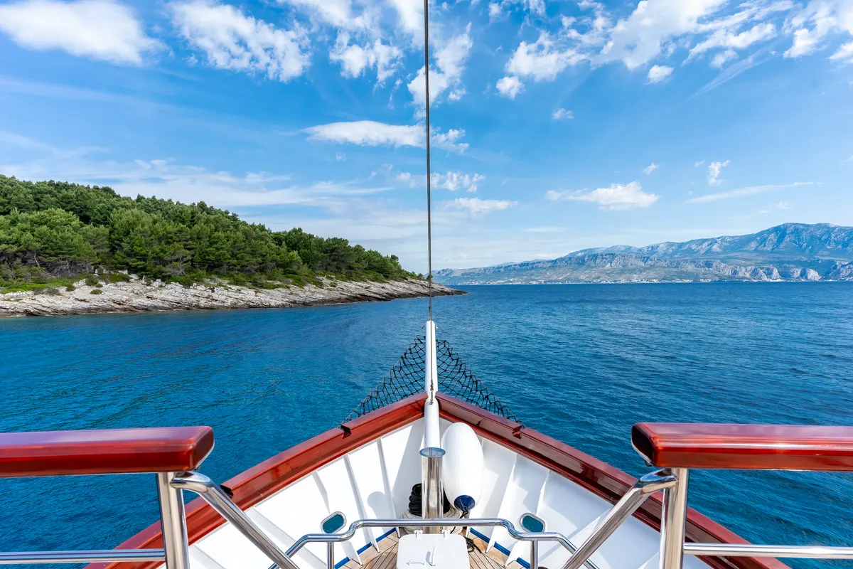 Deck of MS Carpe Diem, a Gulet Motor sailer motorboat at Grad Trogir, Croatia