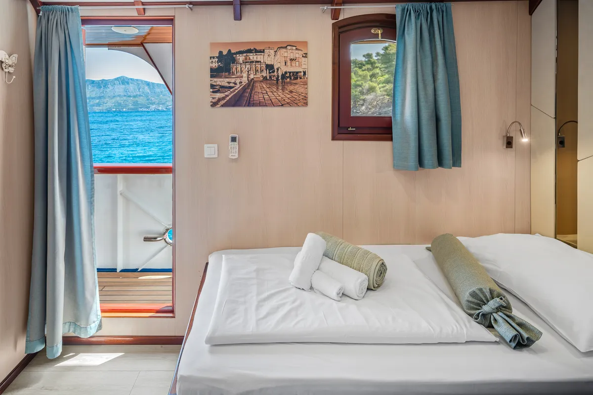 Cabin on MS Carpe Diem, a Gulet Motor sailer motorboat at Grad Trogir, Croatia