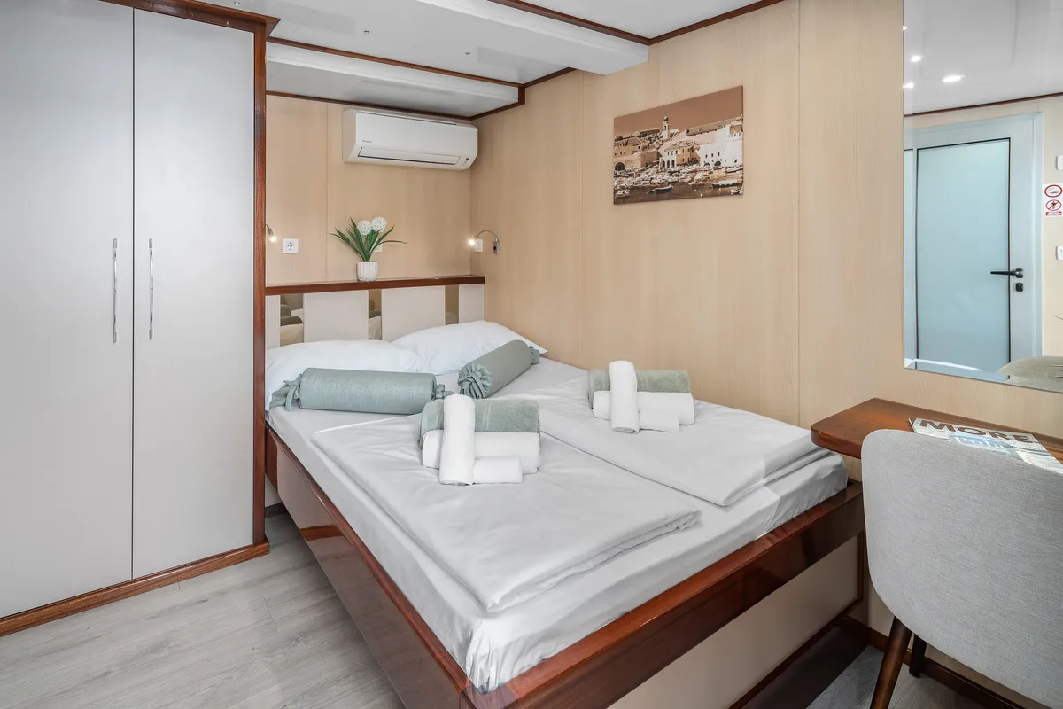 Cabin on MS Carpe Diem, a Gulet Motor sailer motorboat at Grad Trogir, Croatia