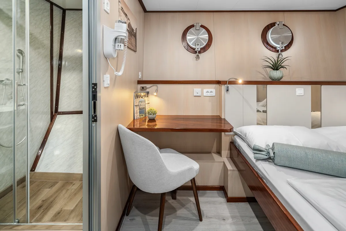 Cabin on MS Carpe Diem, a Gulet Motor sailer motorboat at Grad Trogir, Croatia