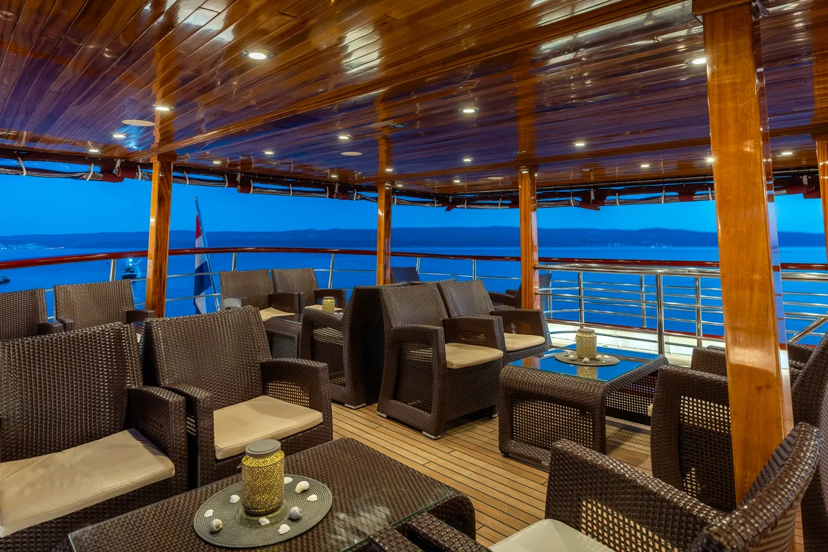 Deck of MS Carpe Diem, a Gulet Motor sailer motorboat at Grad Trogir, Croatia