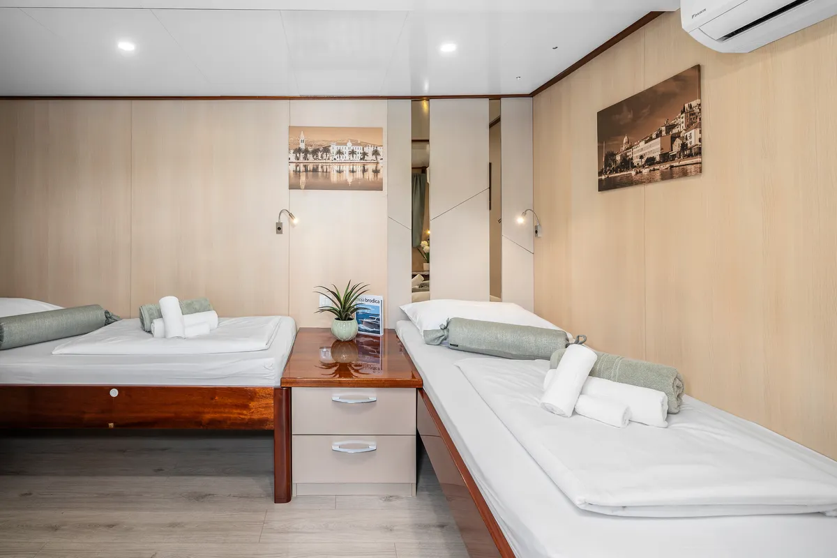 Cabin on MS Carpe Diem, a Gulet Motor sailer motorboat at Grad Trogir, Croatia