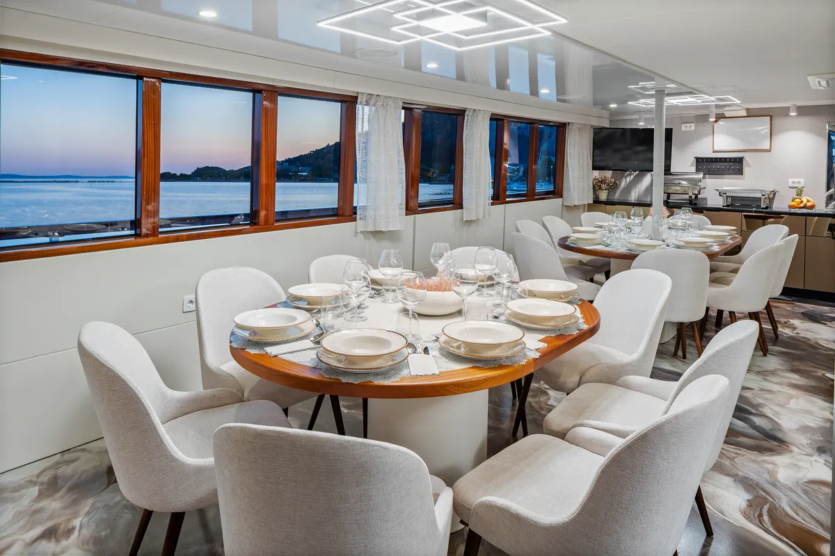Salon of MS Carpe Diem, a Gulet Motor sailer motorboat at Grad Trogir, Croatia