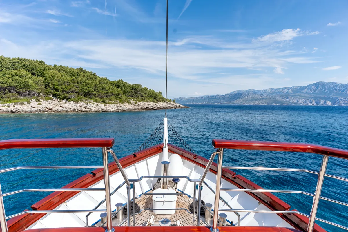 Deck of MS Carpe Diem, a Gulet Motor sailer motorboat at Grad Trogir, Croatia
