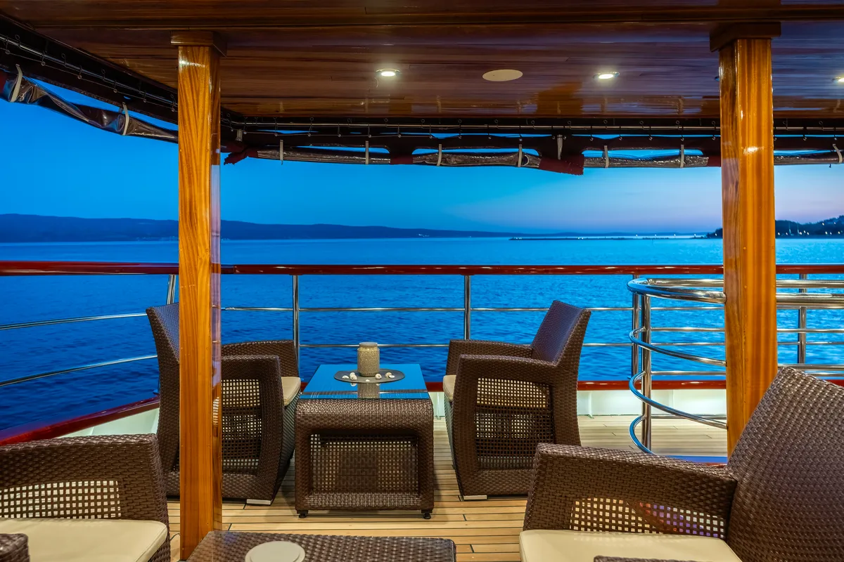 Deck of MS Carpe Diem, a Gulet Motor sailer motorboat at Grad Trogir, Croatia