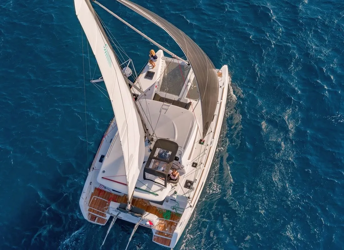 Exterior view of Bella Mare, a Lagoon 40 catamaran at Athens, Greece