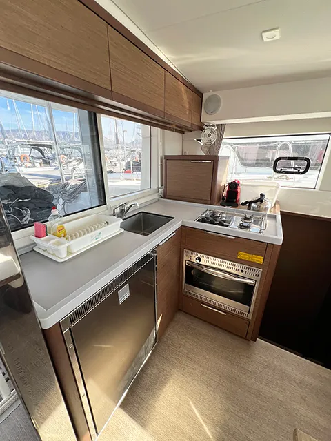 Galley of Bella Mare, a Lagoon 40 catamaran at Athens, Greece