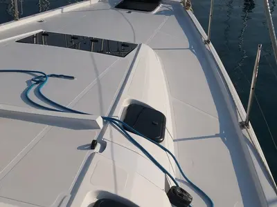 Deck of Moonlight, a Elan Impression 50 sailboat at Biograd na Moru, Croatia
