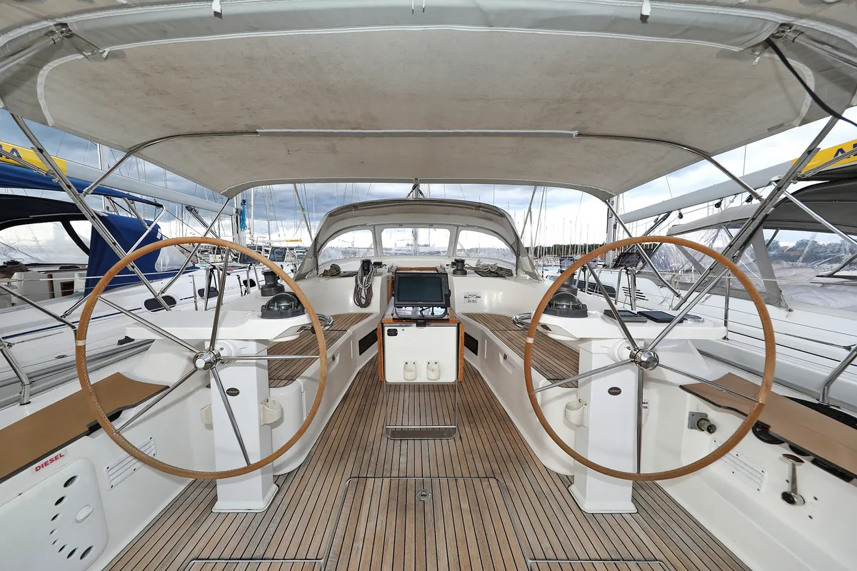 Cockpit of Siegal, a Bavaria Cruiser 50 sailboat at Grad Biograd na Moru, Croatia