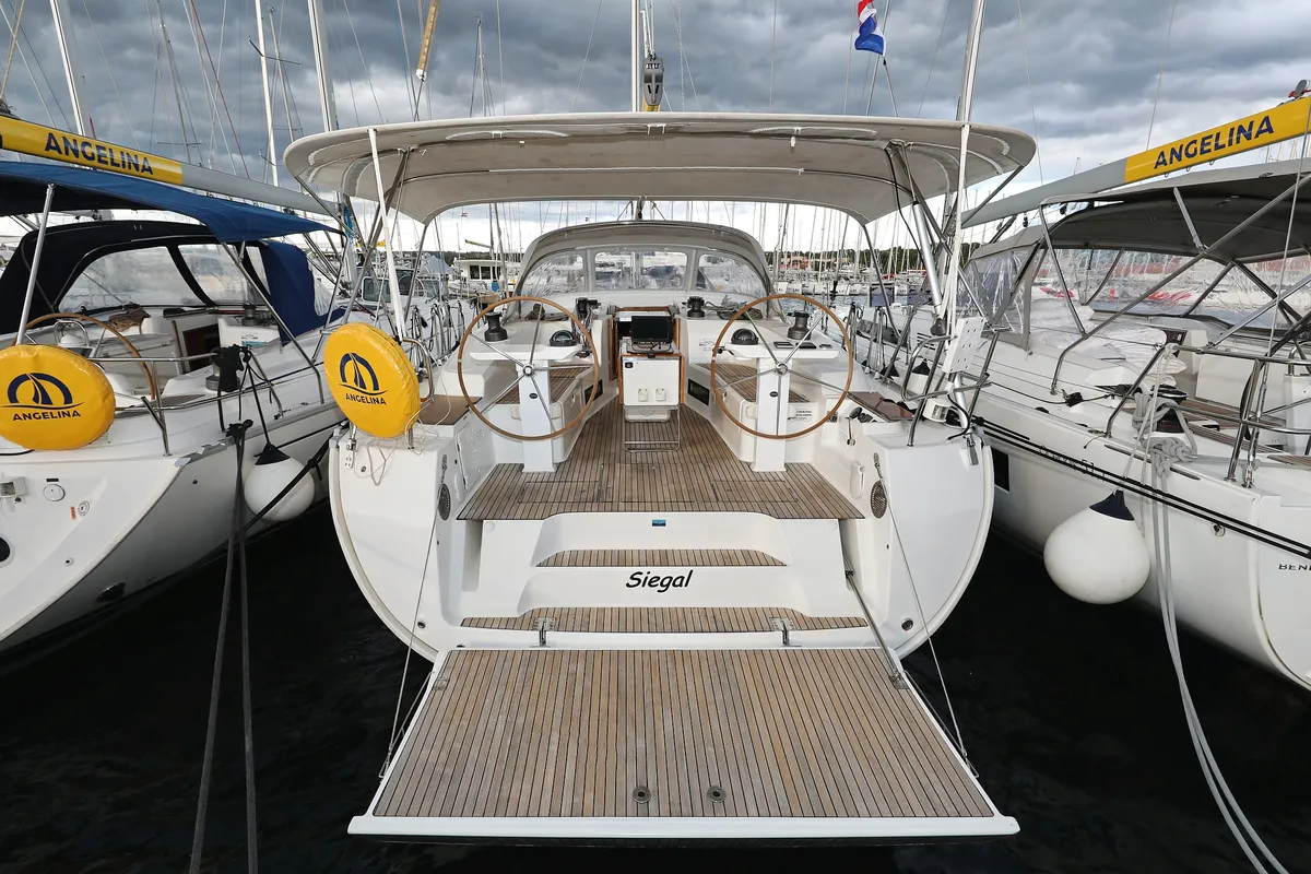 Exterior view of Siegal, a Bavaria Cruiser 50 sailboat at Grad Biograd na Moru, Croatia