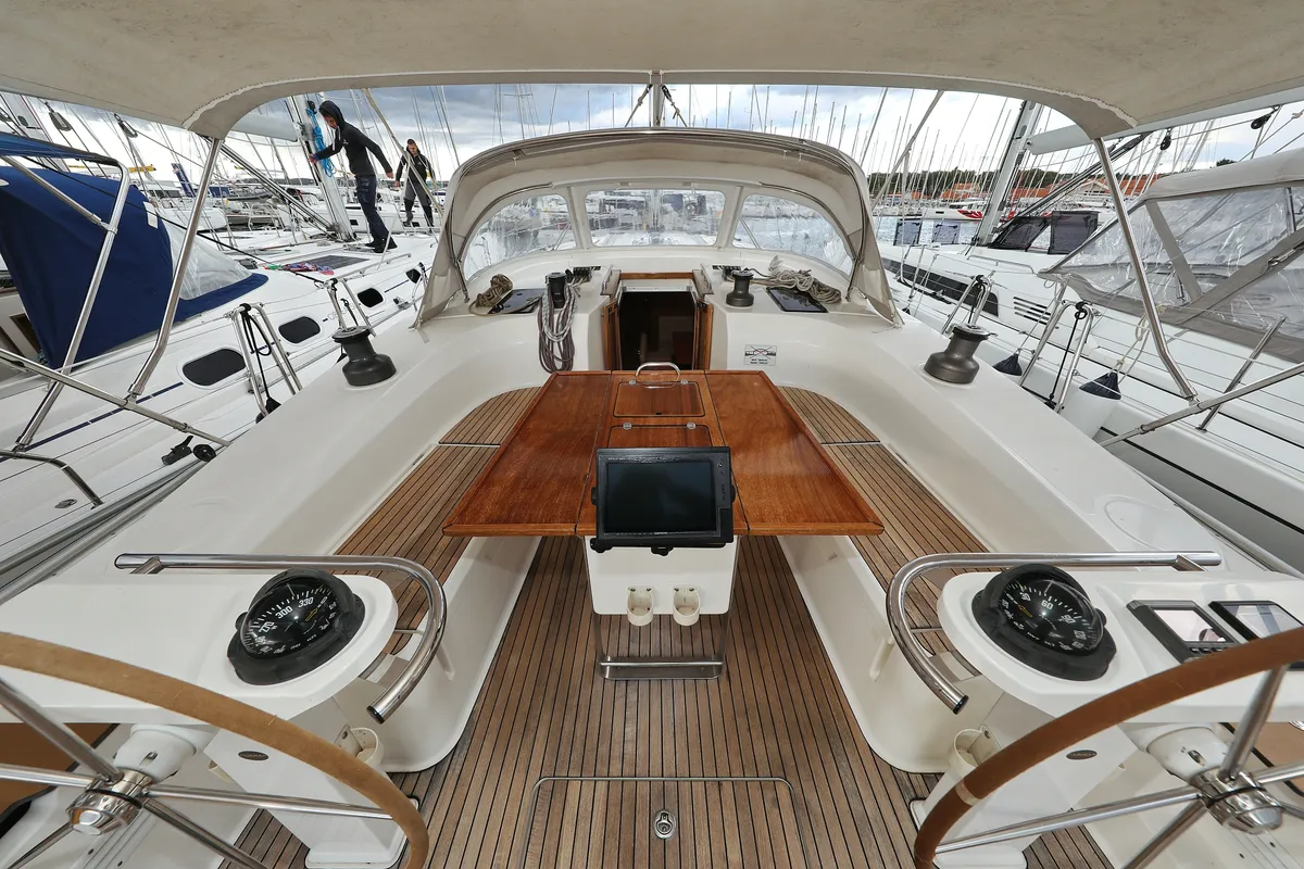 Cockpit of Siegal, a Bavaria Cruiser 50 sailboat at Grad Biograd na Moru, Croatia