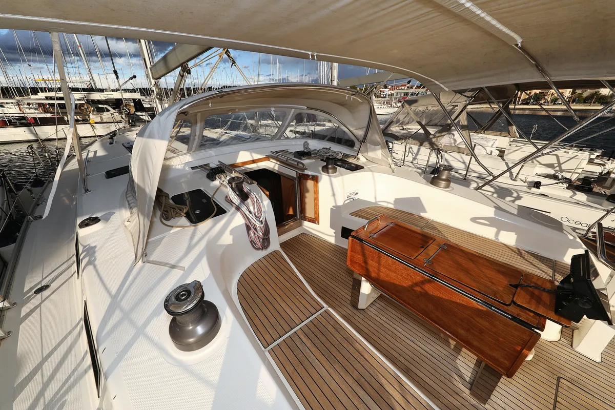 Deck of Siegal, a Bavaria Cruiser 50 sailboat at Grad Biograd na Moru, Croatia