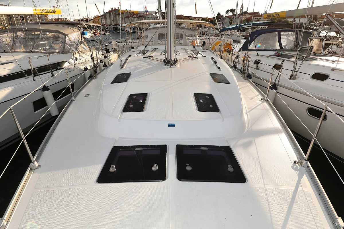 Deck of Siegal, a Bavaria Cruiser 50 sailboat at Grad Biograd na Moru, Croatia