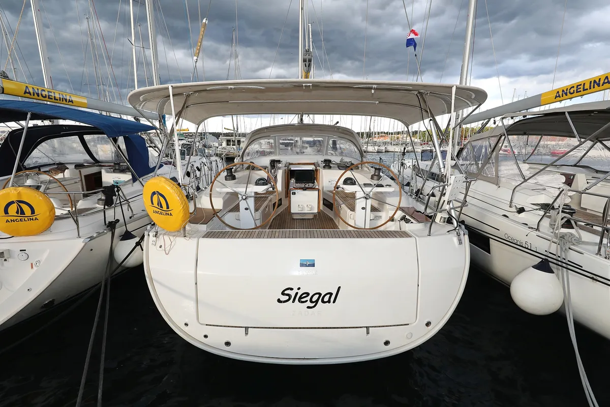 Exterior view of Siegal, a Bavaria Cruiser 50 sailboat at Grad Biograd na Moru, Croatia