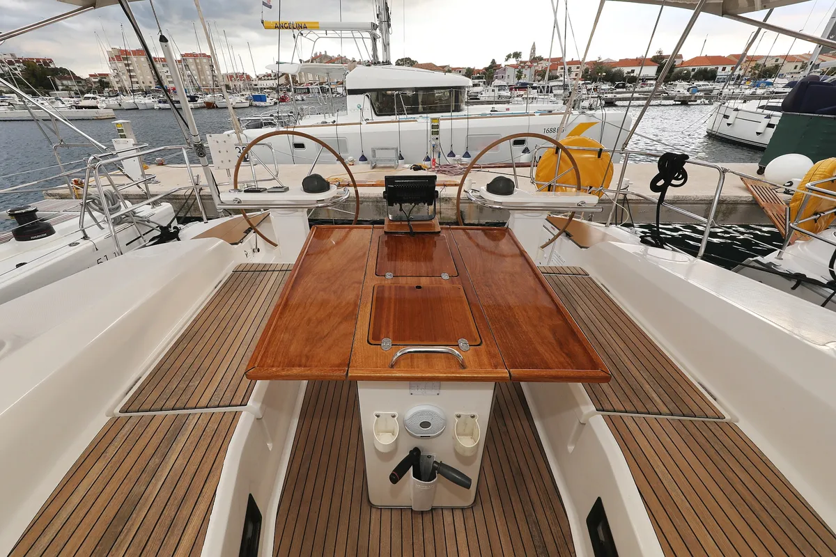 Cockpit of Siegal, a Bavaria Cruiser 50 sailboat at Grad Biograd na Moru, Croatia